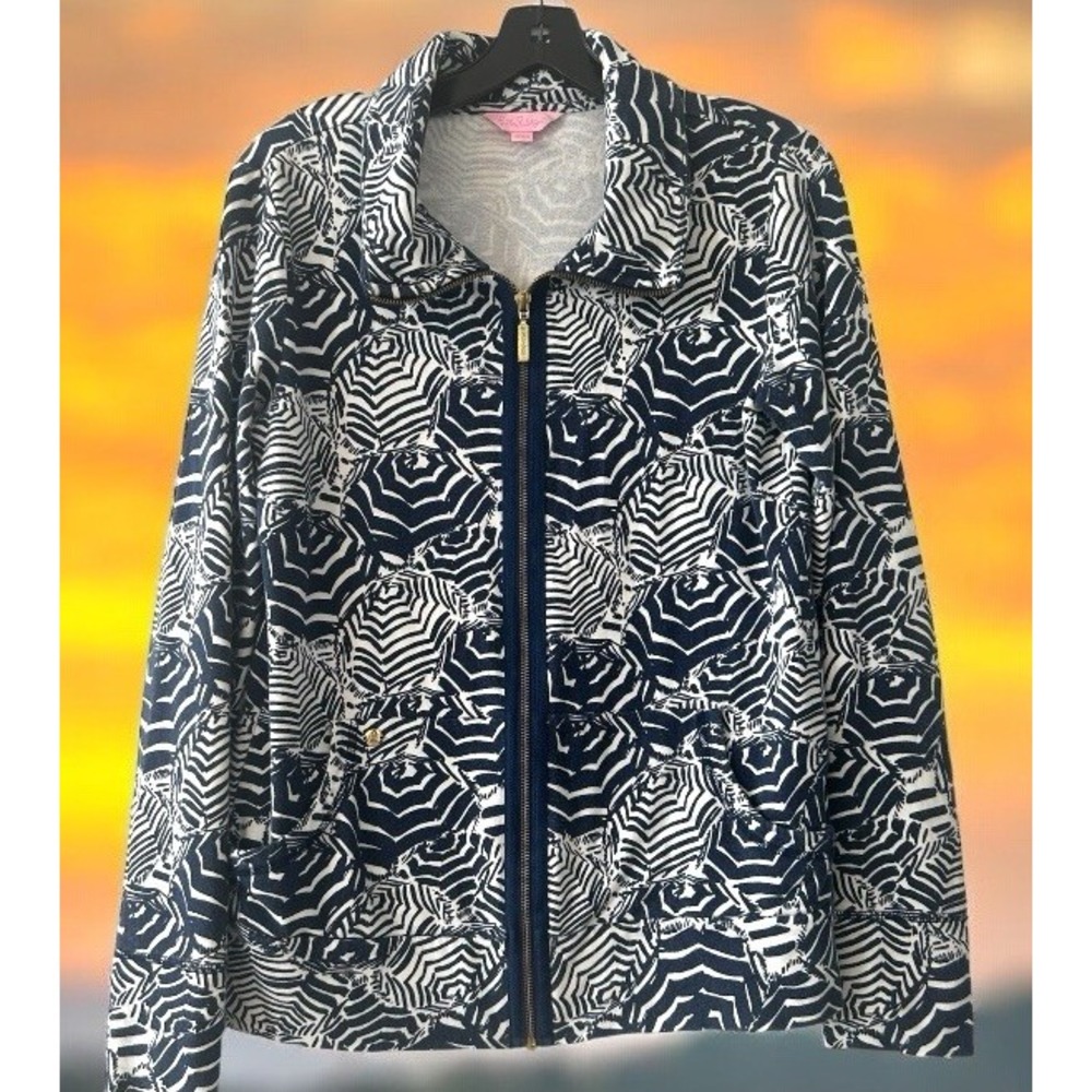 Lilly Pulitzer Leona Oh Cabana Boy Umbrella Print Full Zip Cotton Small Jacket